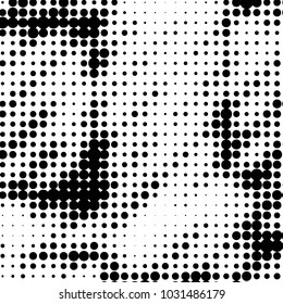 Abstract grunge grid polka dot halftone background pattern. Spotted black and white vector line illustration

