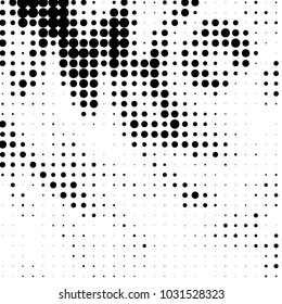 Abstract grunge grid polka dot halftone background pattern. Spotted black and white vector line illustration
