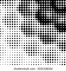 Abstract grunge grid polka dot halftone background pattern. Spotted black and white vector line illustration
