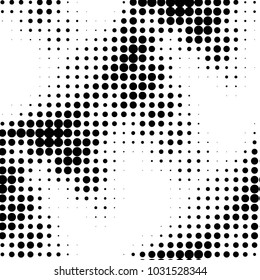 Abstract grunge grid polka dot halftone background pattern. Spotted black and white vector line illustration
