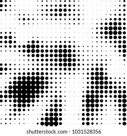 Abstract grunge grid polka dot halftone background pattern. Spotted black and white vector line illustration
