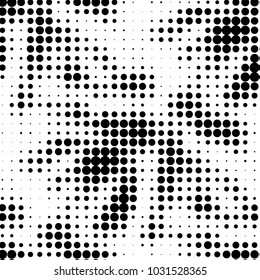 Abstract grunge grid polka dot halftone background pattern. Spotted black and white vector line illustration
