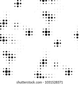Abstract grunge grid polka dot halftone background pattern. Spotted black and white vector line illustration
