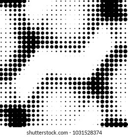 Abstract grunge grid polka dot halftone background pattern. Spotted black and white vector line illustration
