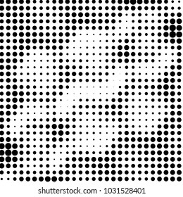 Abstract grunge grid polka dot halftone background pattern. Spotted black and white vector line illustration
