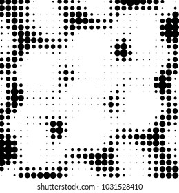 Abstract grunge grid polka dot halftone background pattern. Spotted black and white vector line illustration
