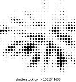 Abstract grunge grid polka dot halftone background pattern. Spotted black and white vector line illustration
