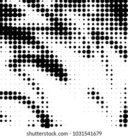 Abstract grunge grid polka dot halftone background pattern. Spotted black and white vector line illustration
