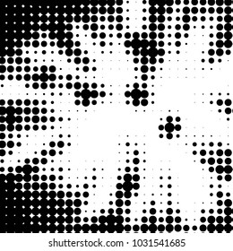 Abstract grunge grid polka dot halftone background pattern. Spotted black and white vector line illustration
