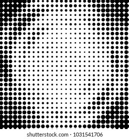 Abstract grunge grid polka dot halftone background pattern. Spotted black and white vector line illustration
