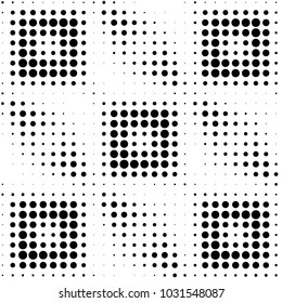 Abstract grunge grid polka dot halftone background pattern. Spotted black and white vector line illustration
