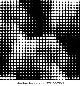 Abstract grunge grid polka dot halftone background pattern. Spotted black and white vector line illustration
