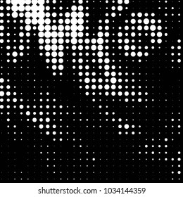 Abstract grunge grid polka dot halftone background pattern. Spotted black and white vector line illustration
