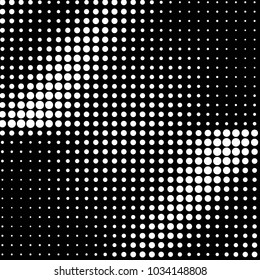 Abstract grunge grid polka dot halftone background pattern. Spotted black and white vector line illustration
