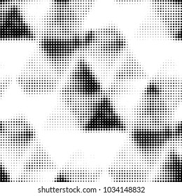 Abstract grunge grid polka dot halftone background pattern. Spotted black and white vector line illustration
