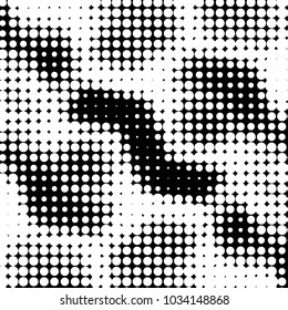 Abstract grunge grid polka dot halftone background pattern. Spotted black and white vector line illustration
