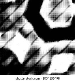 Abstract grunge grid polka dot halftone background pattern. Spotted black and white vector line illustration
