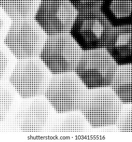 Abstract grunge grid polka dot halftone background pattern. Spotted black and white vector line illustration
