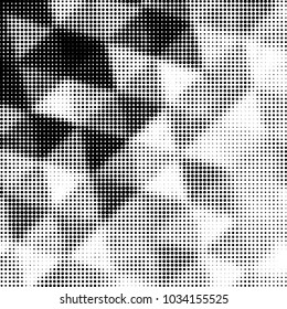 Abstract grunge grid polka dot halftone background pattern. Spotted black and white vector line illustration
