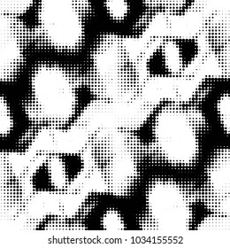 Abstract grunge grid polka dot halftone background pattern. Spotted black and white vector line illustration
