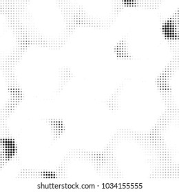 Abstract grunge grid polka dot halftone background pattern. Spotted black and white vector line illustration
