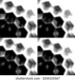 Abstract grunge grid polka dot halftone background pattern. Spotted black and white vector line illustration
