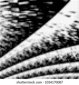 Abstract grunge grid polka dot halftone background pattern. Spotted black and white vector line illustration
