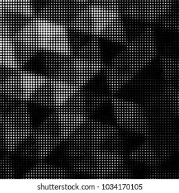 Abstract grunge grid polka dot halftone background pattern. Spotted black and white vector line illustration
