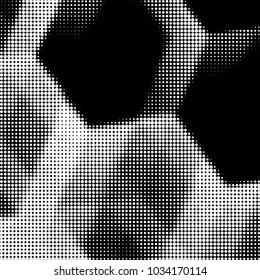 Abstract grunge grid polka dot halftone background pattern. Spotted black and white vector line illustration
