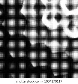 Abstract grunge grid polka dot halftone background pattern. Spotted black and white vector line illustration
