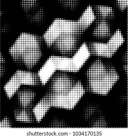 Abstract grunge grid polka dot halftone background pattern. Spotted black and white vector line illustration
