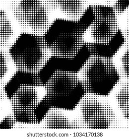 Abstract grunge grid polka dot halftone background pattern. Spotted black and white vector line illustration
