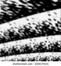 Abstract grunge grid polka dot halftone background pattern. Spotted black and white vector line illustration
