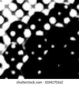 Abstract grunge grid polka dot halftone background pattern. Spotted black and white vector line illustration
