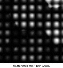 Abstract grunge grid polka dot halftone background pattern. Spotted black and white vector line illustration
