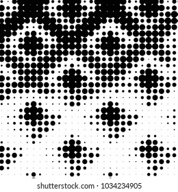 Abstract grunge grid polka dot halftone background pattern. Spotted black and white vector line illustration
