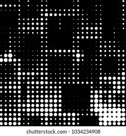 Abstract grunge grid polka dot halftone background pattern. Spotted black and white vector line illustration
