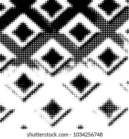 Abstract grunge grid polka dot halftone background pattern. Spotted black and white vector line illustration
