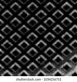 Abstract grunge grid polka dot halftone background pattern. Spotted black and white vector line illustration
