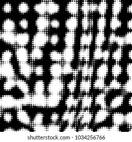 Abstract grunge grid polka dot halftone background pattern. Spotted black and white vector line illustration
