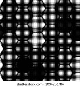 Abstract grunge grid polka dot halftone background pattern. Spotted black and white vector line illustration

