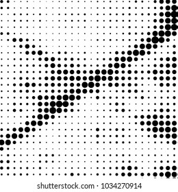 Abstract grunge grid polka dot halftone background pattern. Spotted black and white vector line illustration
