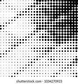 Abstract grunge grid polka dot halftone background pattern. Spotted black and white vector line illustration
