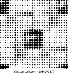 Abstract grunge grid polka dot halftone background pattern. Spotted black and white vector line illustration
