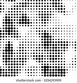 Abstract grunge grid polka dot halftone background pattern. Spotted black and white vector line illustration
