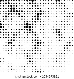 Abstract grunge grid polka dot halftone background pattern. Spotted black and white vector line illustration
