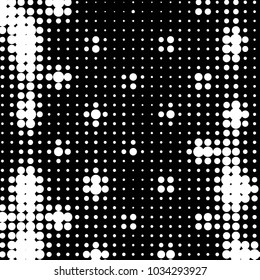 Abstract grunge grid polka dot halftone background pattern. Spotted black and white vector line illustration
