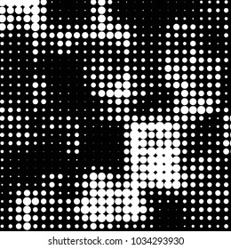 Abstract grunge grid polka dot halftone background pattern. Spotted black and white vector line illustration
