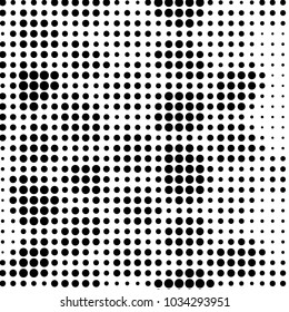 Abstract grunge grid polka dot halftone background pattern. Spotted black and white vector line illustration
