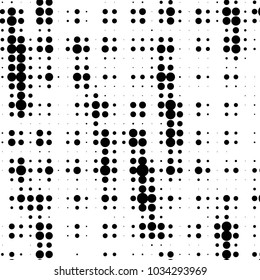 Abstract grunge grid polka dot halftone background pattern. Spotted black and white vector line illustration
